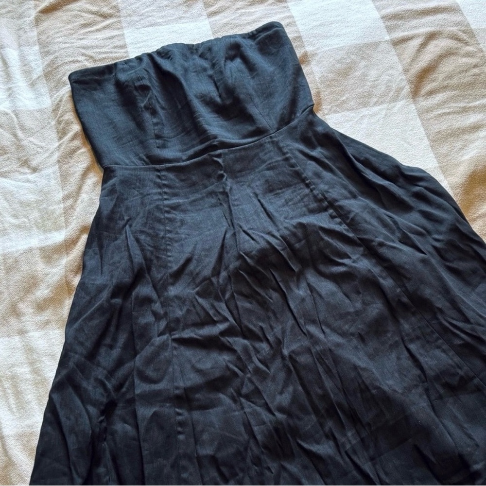 NWOT Sezane Soleane Strapless Black Linen Midi Dress - Picture 8 of 9